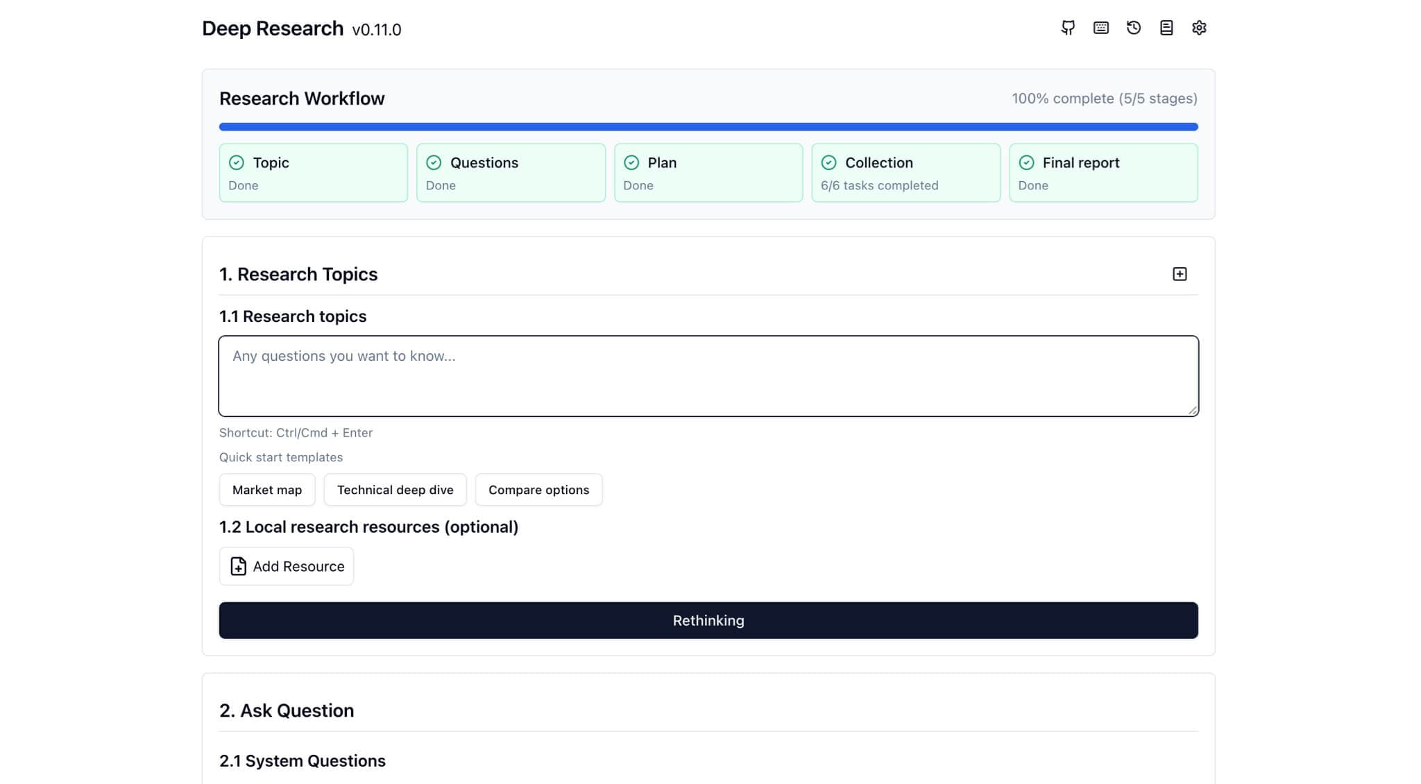 DEEP RESEARCH screenshot